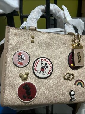 Coach Beige Satchel with Mickey Mouse Club Patch Accents still factory wrapped